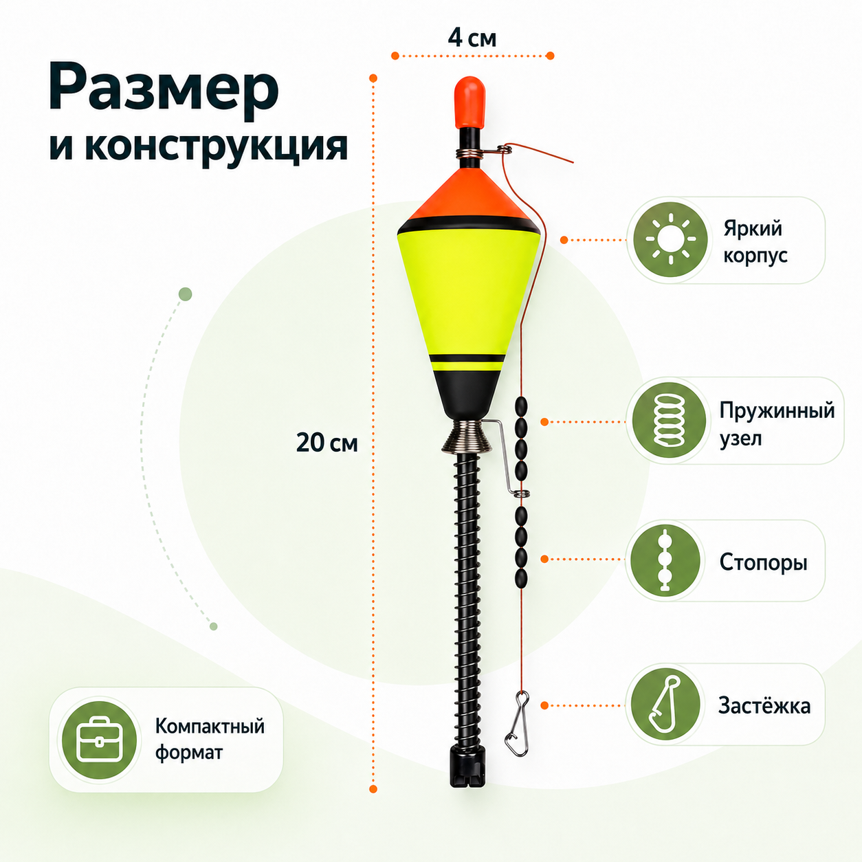 Инфографика с размером и деталями конструкции автопоплавка