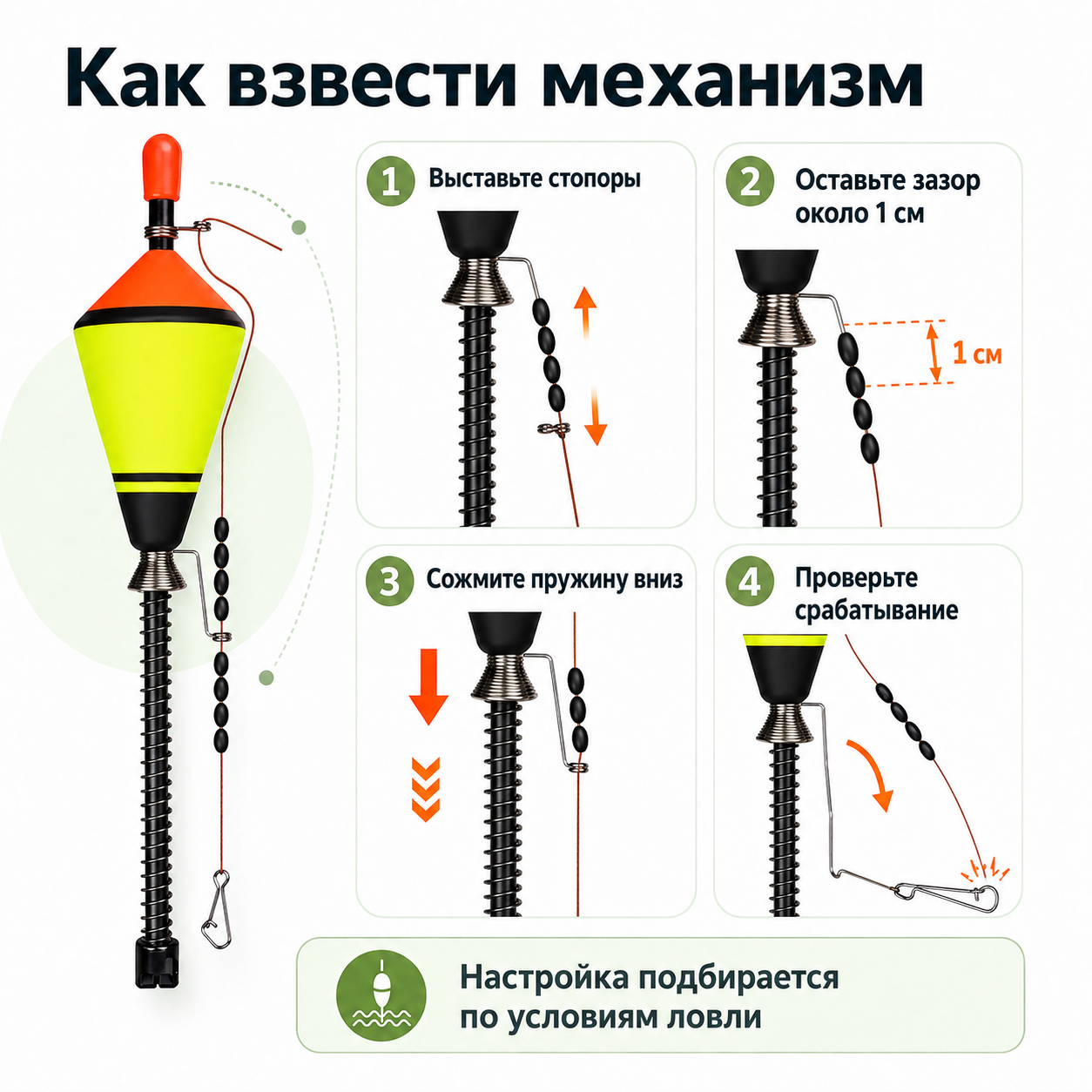 Инструкция по взведению механизма поплавка с автоподсекателем